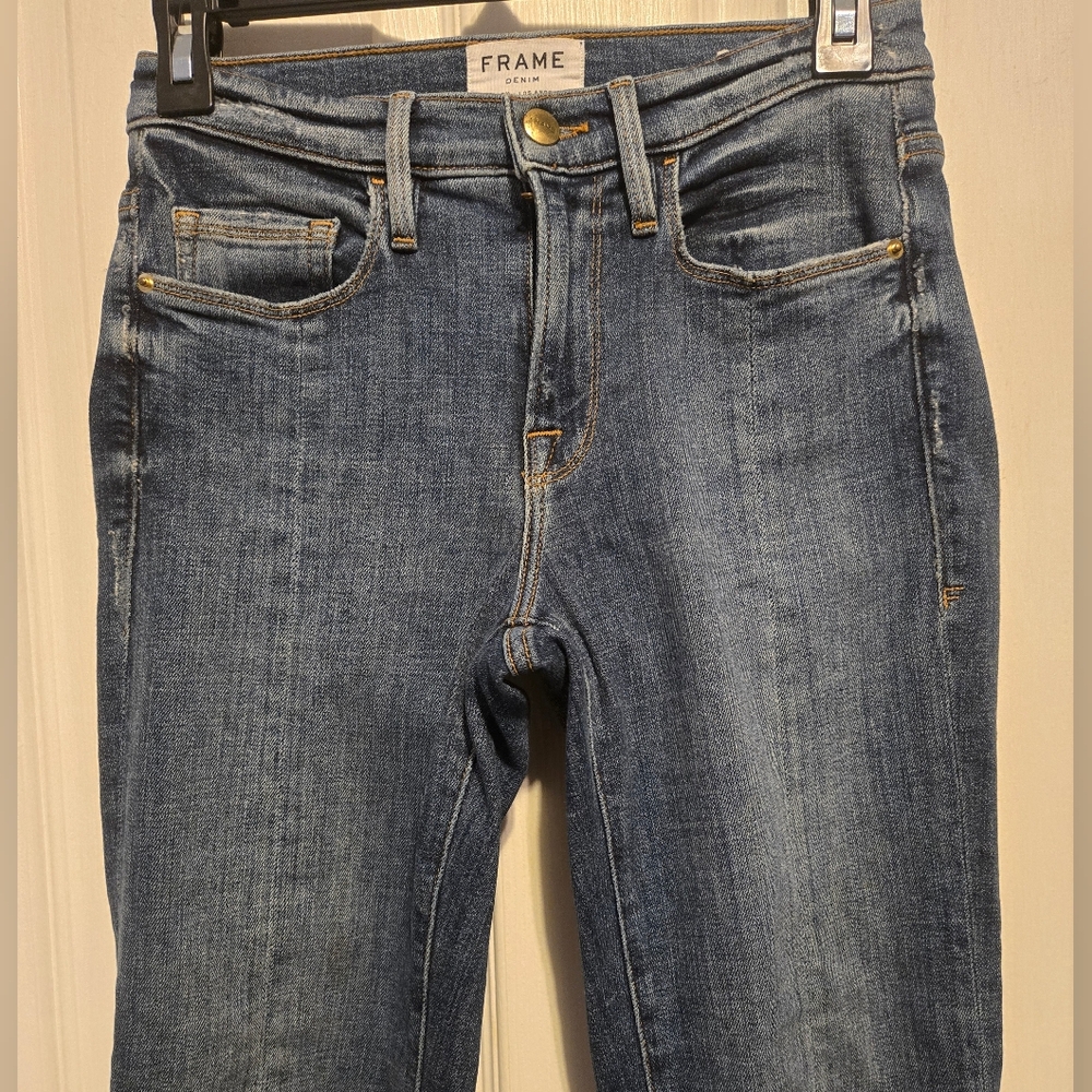 Frame Denim Le Nouveau Straight Jeans Sheffield Color Blue Size 24 - Picture 10 of 14